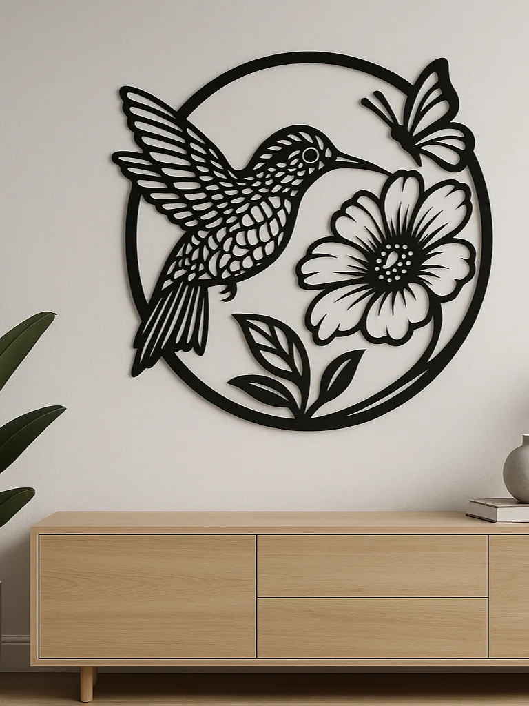 Décoration murale colibri & fleur – Style wall art