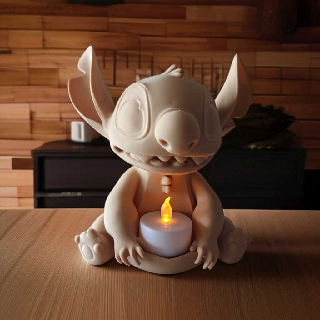 🌀 Figurine Stitch avec bougie LED – Impression 3D personnalisée 🕯️