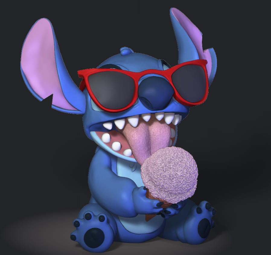 🧊 Figurine 3D – Stitch avec glace et lunettes de soleil 😎🍦