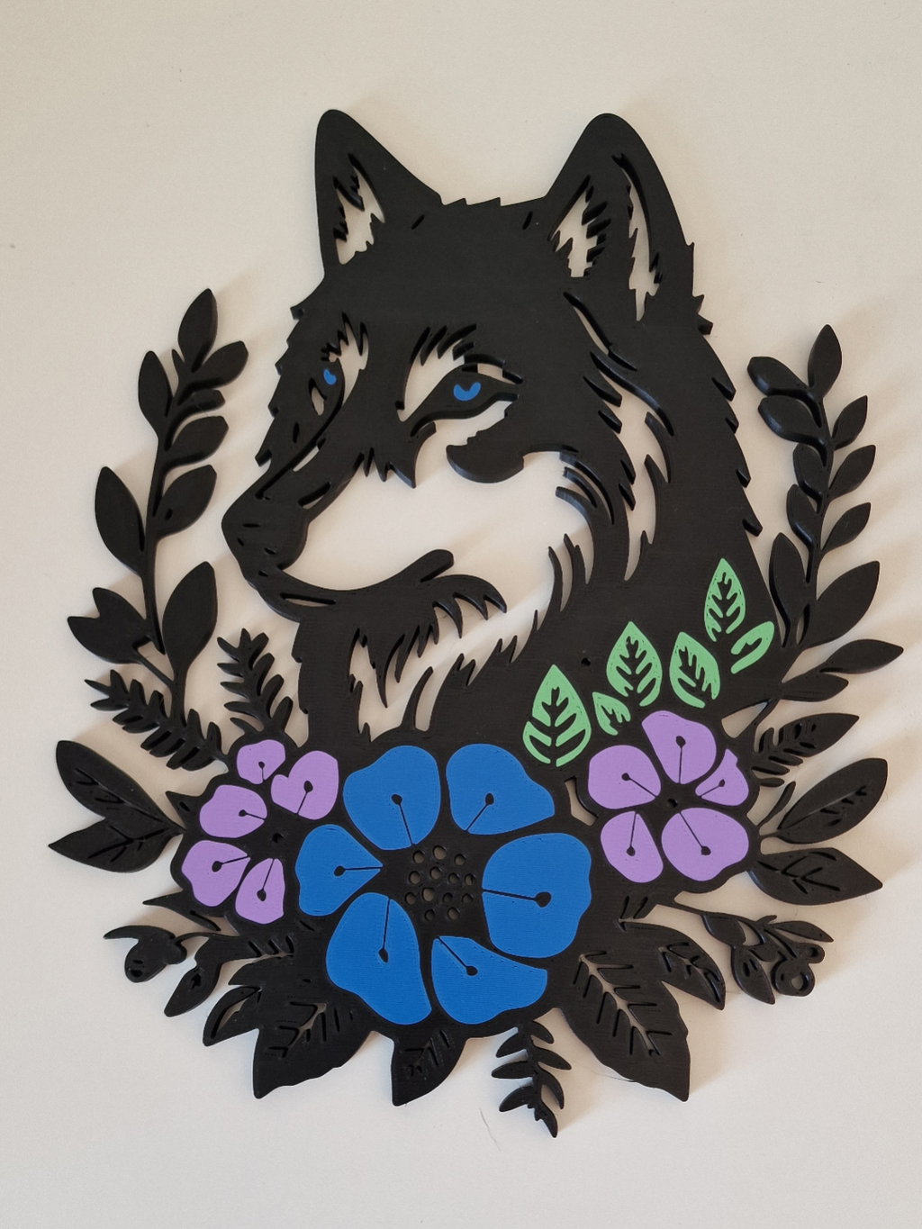 Wall art mural loup fleur